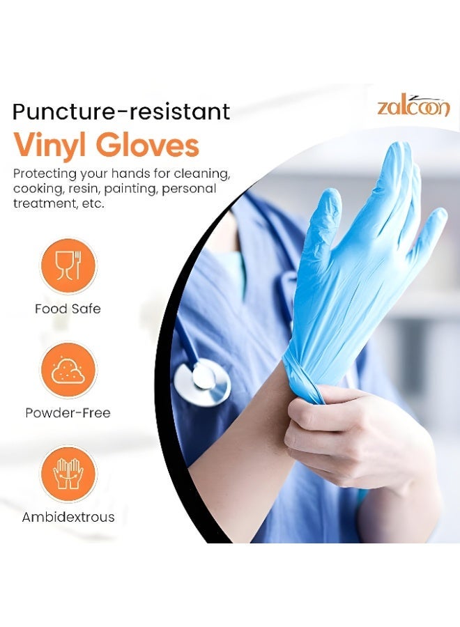 ZALCOON Blue  disposable Gloves, 4.5g latex free Powder Free Gloves for light use, Home, Cleaning, Food Prep, Food safe and Non-Sterile  (1 Pack x 100 Pieces) - Image 2